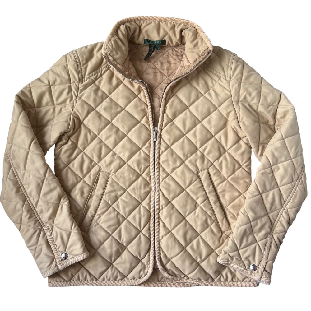 Lauren Ralph Lauren Tan Quilted Equestrian Barn Jacket‎ Size M CottageCore Y2K